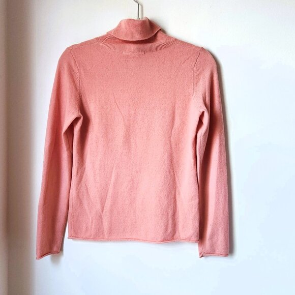 EVELYN GRACE Cashmere Sz Small Coral Pink Turtleneck Sweater Top Rolled sleeve - Picture 5 of 13